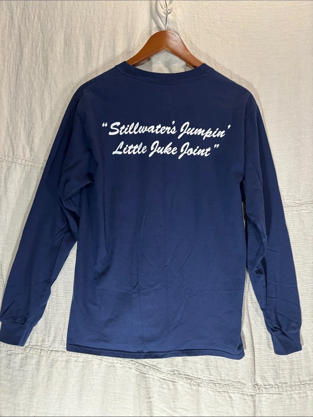Eskimo Joe’s Stillwater OK Graphic Long Sleeve Shirt Navy Blue Hanes Beefy T Med